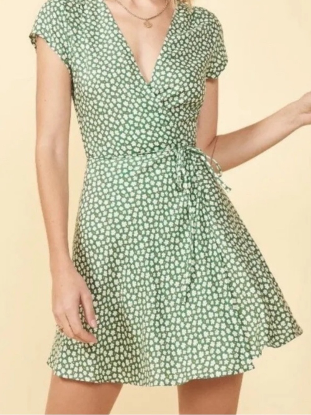Reformation Green Floral Polka Dot Wrap Dress - Picture 3 of 7